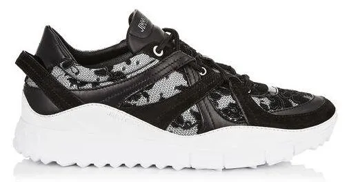 Black Mix Floral Lace on Mesh and Leather Trainers