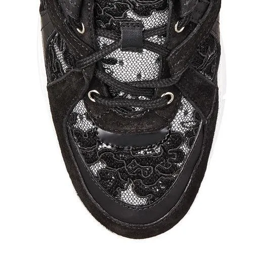 Black Mix Floral Lace on Mesh and Leather Trainers