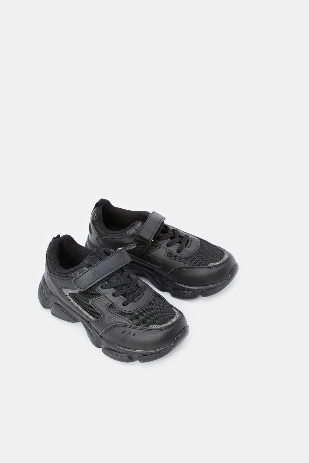 Boys Triple Black Material Block Sneakers