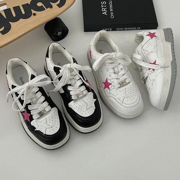 Bubblegum Pink Star Sneakers in Black