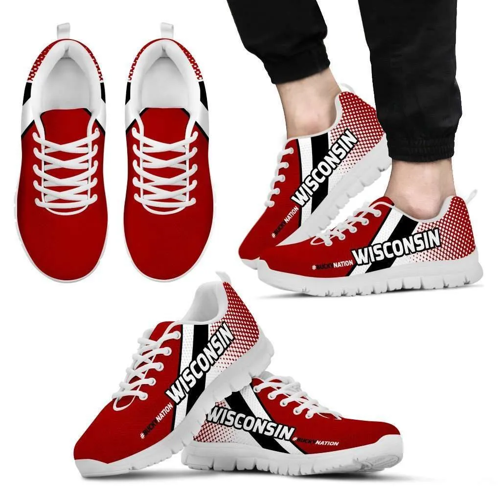 #BuckyNation Wisconsin Fan Mesh Fabric Running Shoes