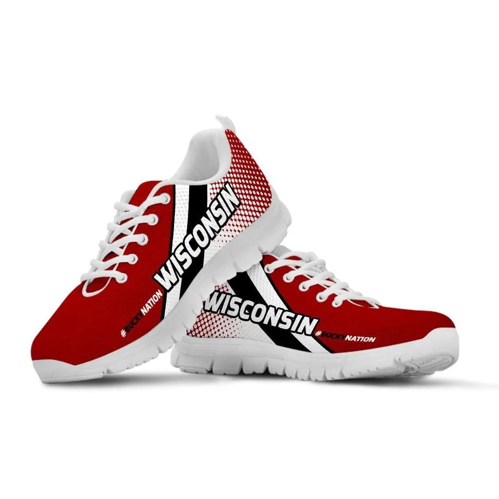 #BuckyNation Wisconsin Fan Mesh Fabric Running Shoes