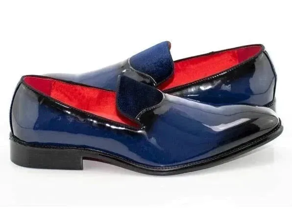 Burnished Toe Formal Patent Loafer in Blue