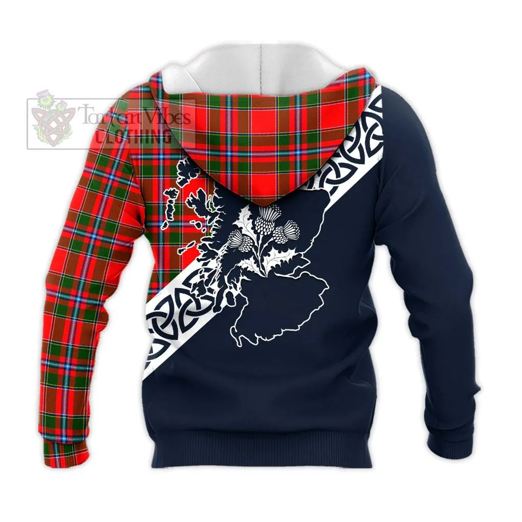 Butter Tartan Knitted Hoodie Featuring Thistle and Scotland Map