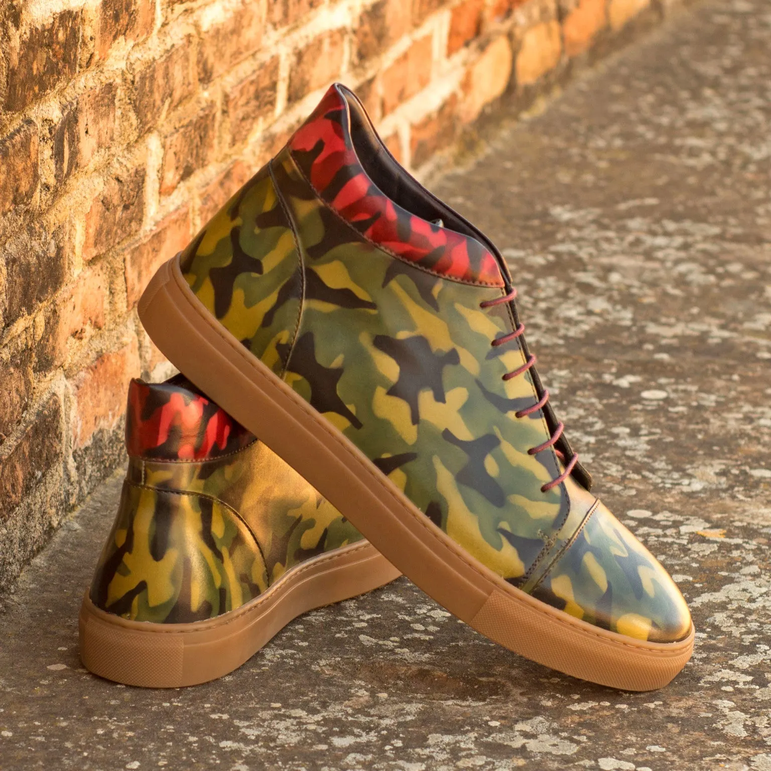 Camouflage Patina Leather High-Top Sneakers