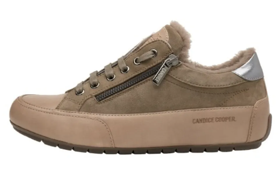 Candice Cooper Double Zip Fur Olive Sneaker