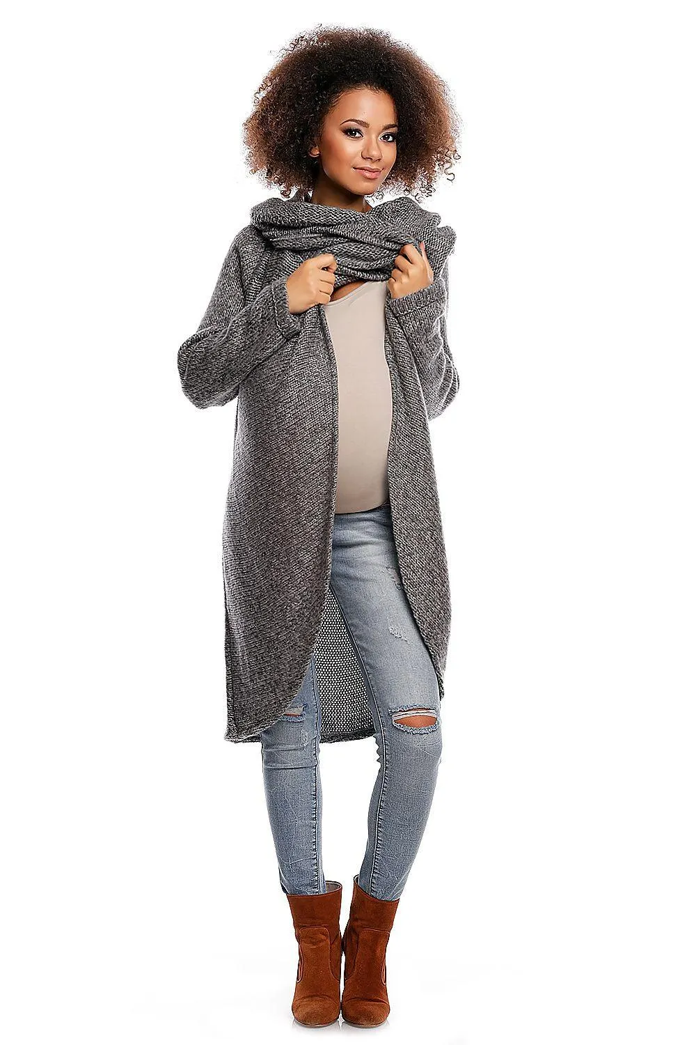 Chic Asymmetrical Maternity Turtleneck Sweater for Expecting Mothers