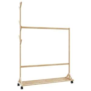 Clothes Rack with Hooks and Wheels 100x35x157 cm Bamboo