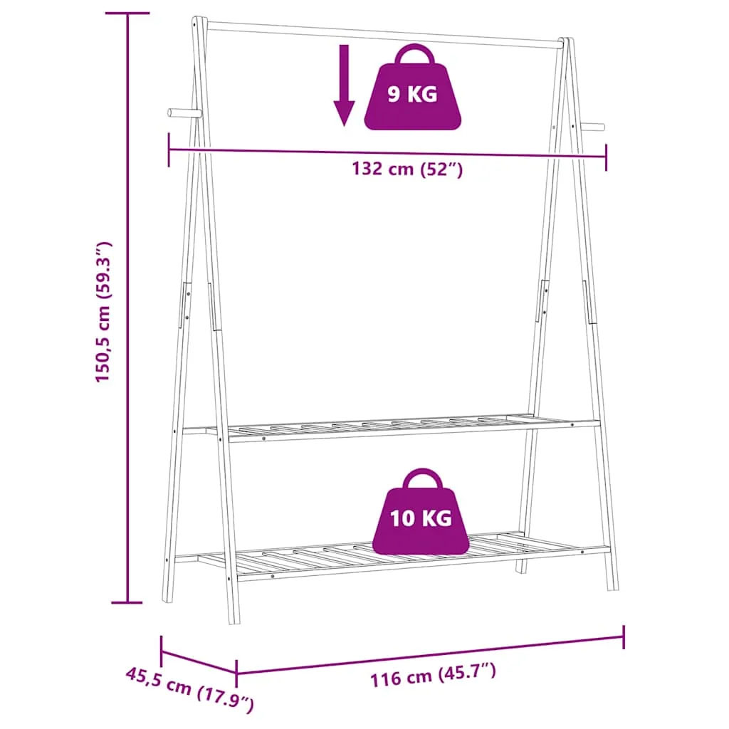 Clothes Rack with Shelves 132x45.5x150.5 cm Bamboo