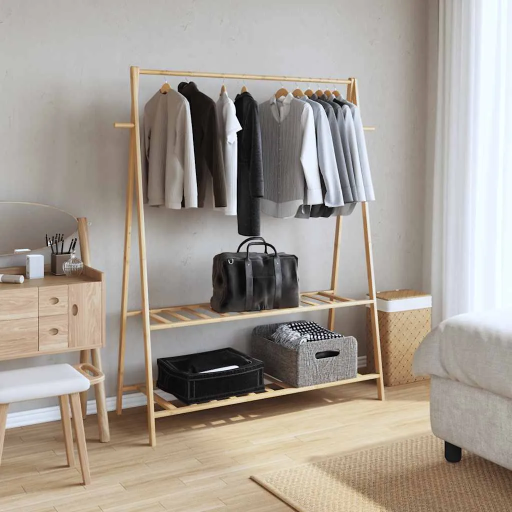 Clothes Rack with Shelves 132x45.5x150.5 cm Bamboo