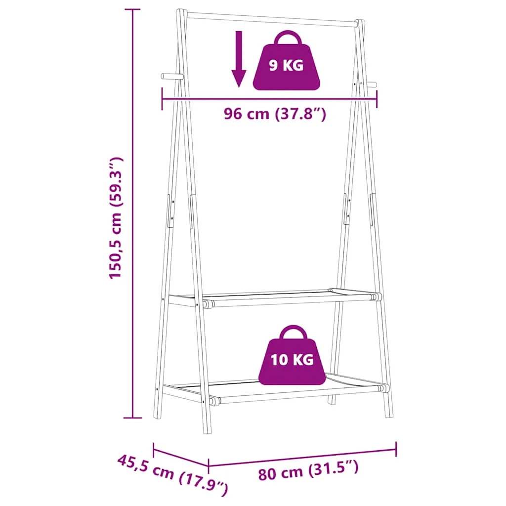 Clothes Rack with Shelves 96x45.5x150.5 cm Bamboo