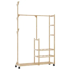 Clothes Rack with Shelves and Wheels 100x38x175.5 cm Bamboo