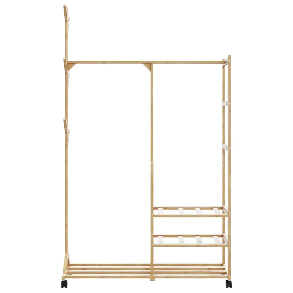 Clothes Rack with Shelves and Wheels 100x38x175.5 cm Bamboo