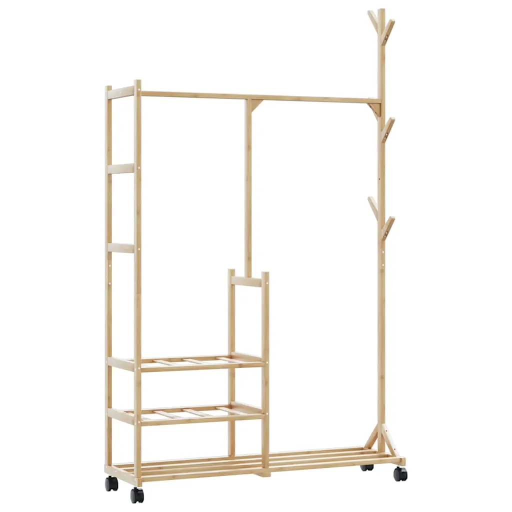 Clothes Rack with Shelves and Wheels 100x38x175.5 cm Bamboo