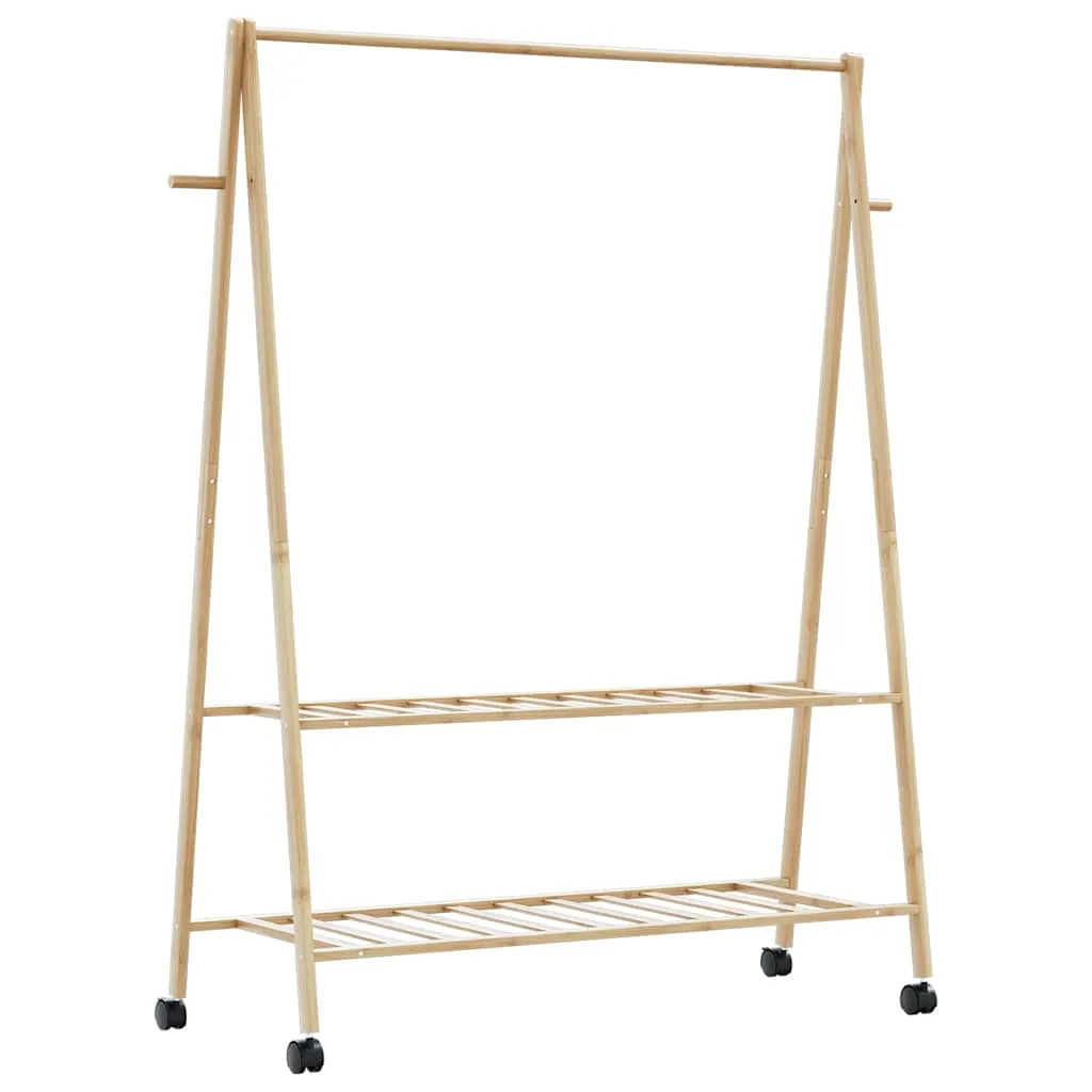 Clothes Rack with Shelves and Wheels 132x45.5x155.5 cm Bamboo