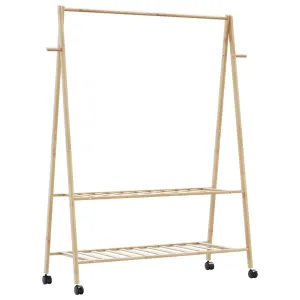 Clothes Rack with Shelves and Wheels 132x45.5x155.5 cm Bamboo