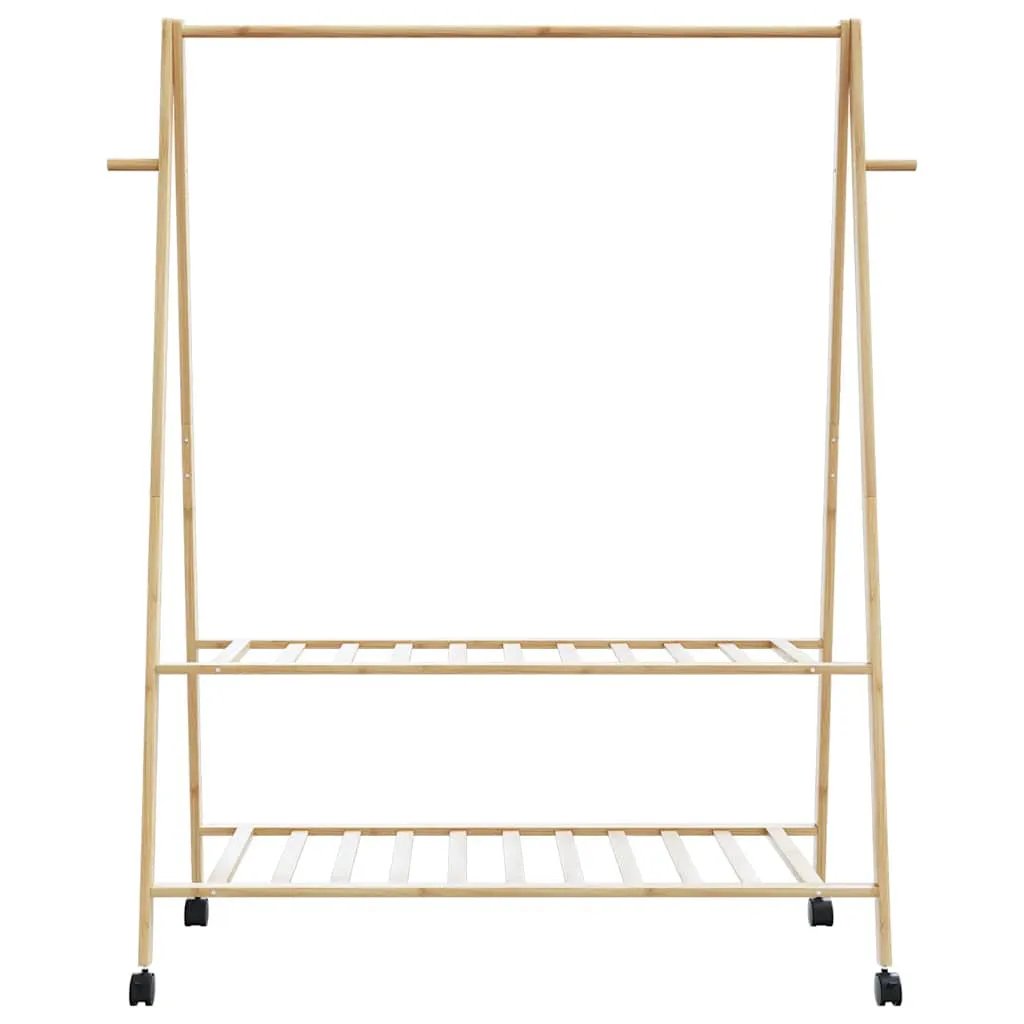 Clothes Rack with Shelves and Wheels 132x45.5x155.5 cm Bamboo