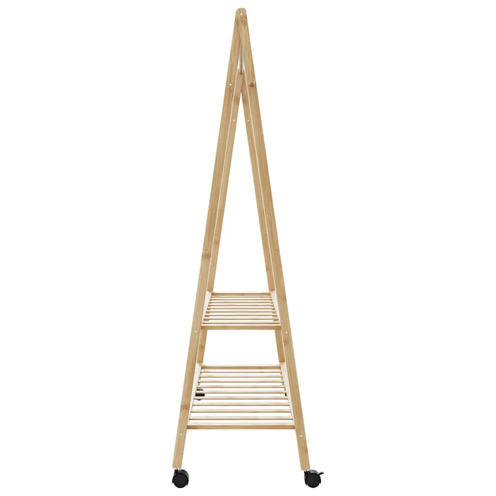 Clothes Rack with Shelves and Wheels 132x45.5x155.5 cm Bamboo