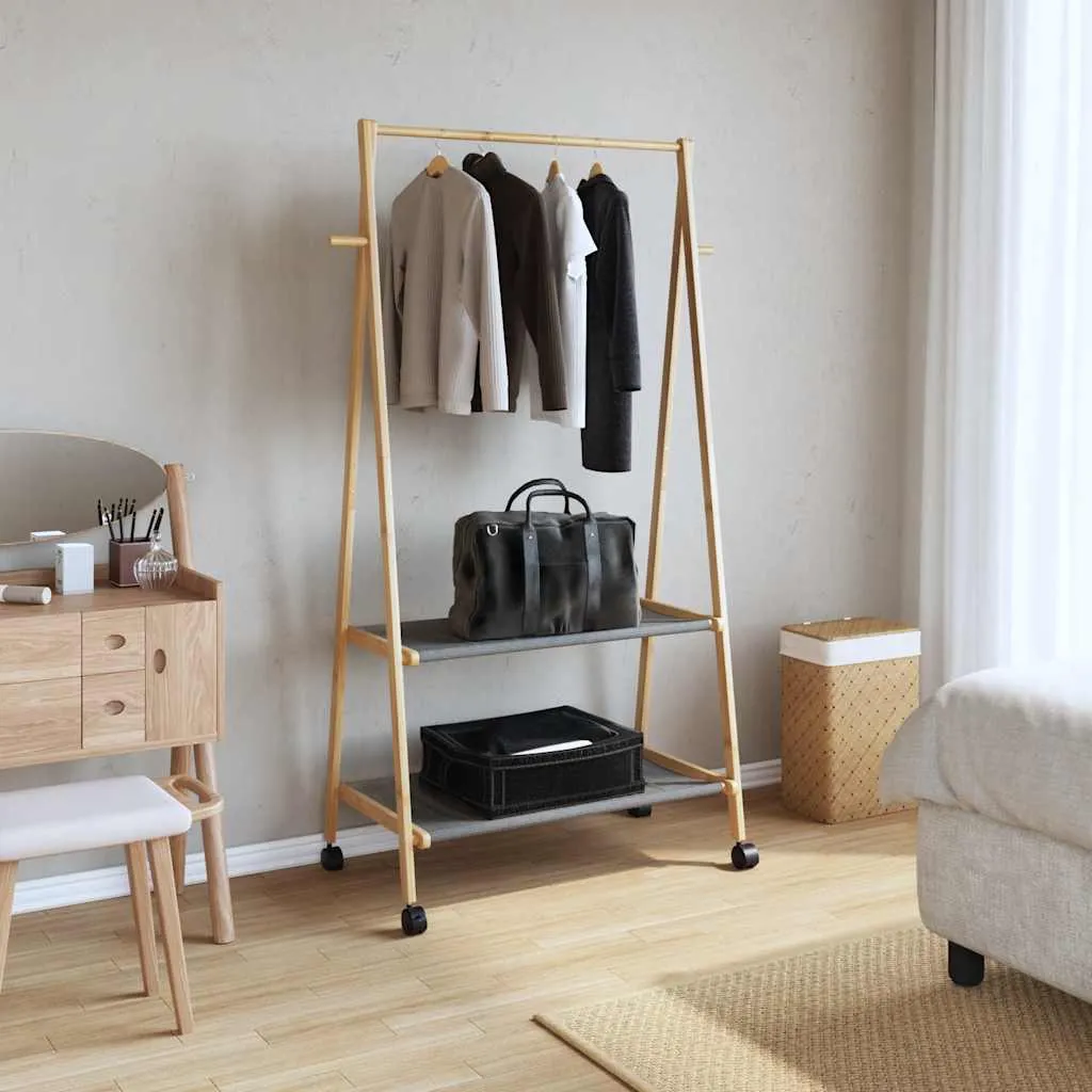 Clothes Rack with Shelves and Wheels 96x45.5x155.5 cm Bamboo