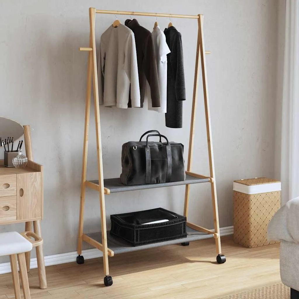 Clothes Rack with Shelves and Wheels 96x45.5x155.5 cm Bamboo