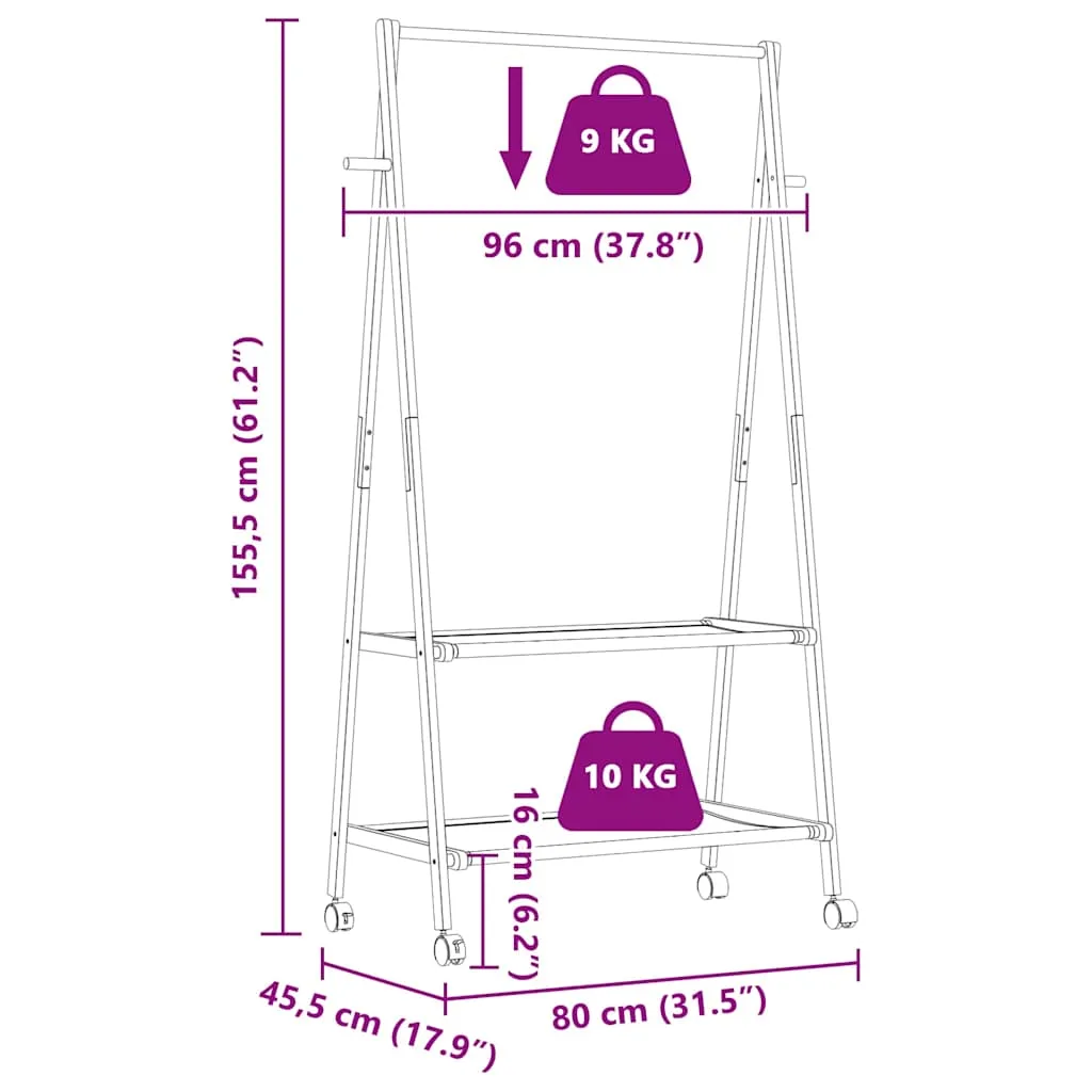 Clothes Rack with Shelves and Wheels 96x45.5x155.5 cm Bamboo