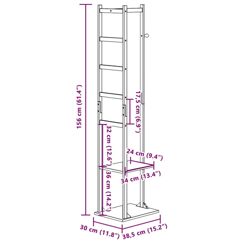 Coat Stand with Hooks and Shelves 38.5x30x156 cm Bamboo