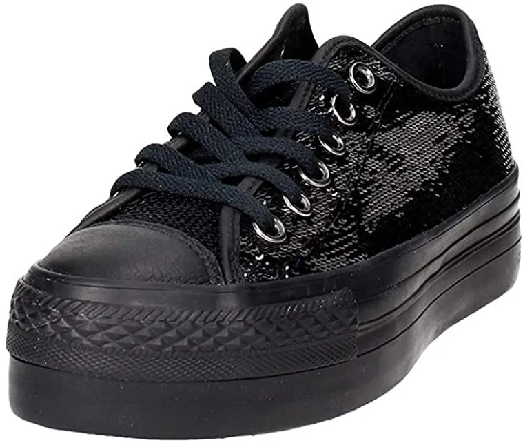 Converse sneakers da donna con paillette nere e zeppa 558984C nero