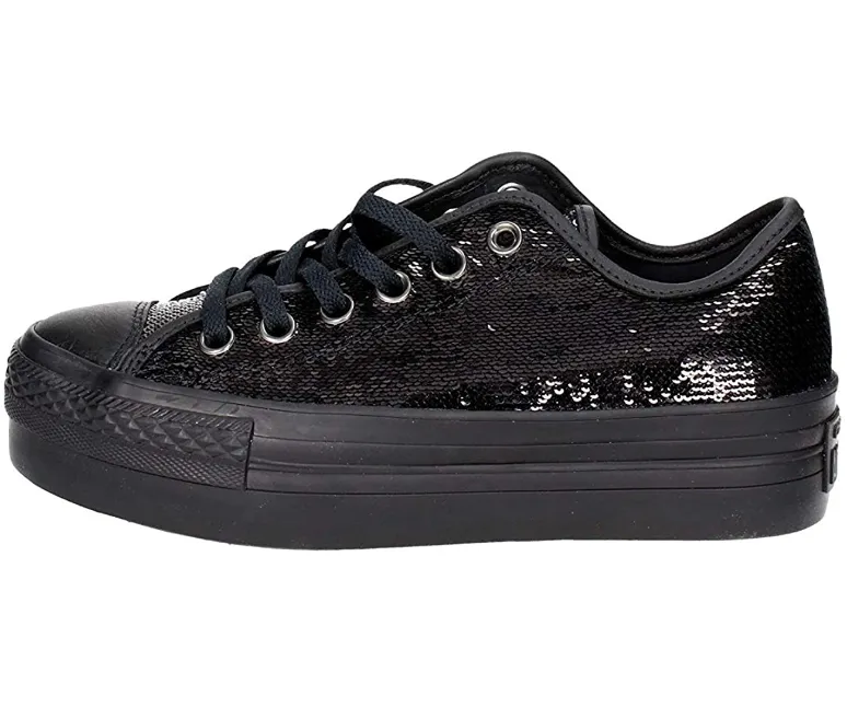 Converse sneakers da donna con paillette nere e zeppa 558984C nero