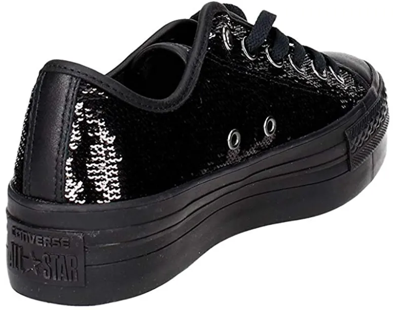 Converse sneakers da donna con paillette nere e zeppa 558984C nero