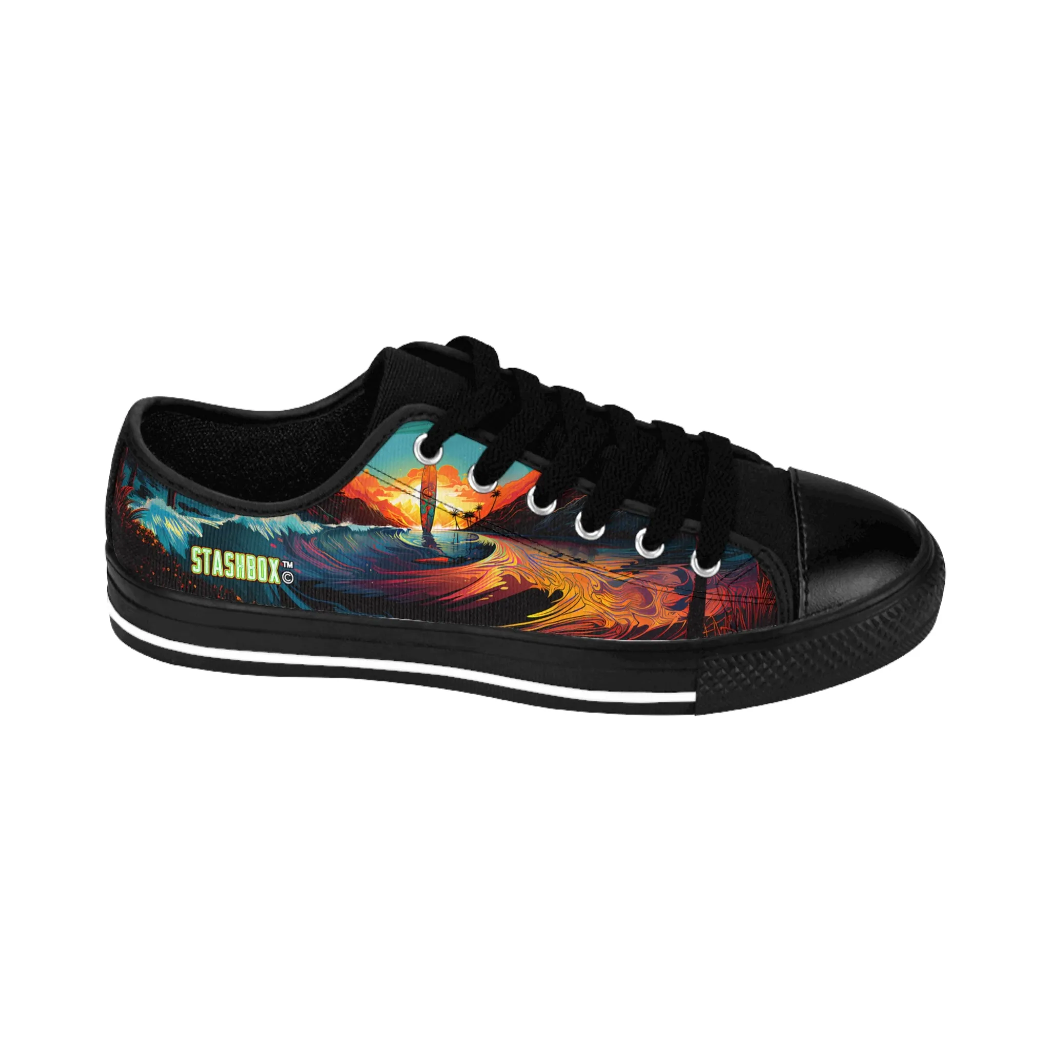 Custom Men's Sneakers Surfboard in Stunning Evening Beach Scene 001