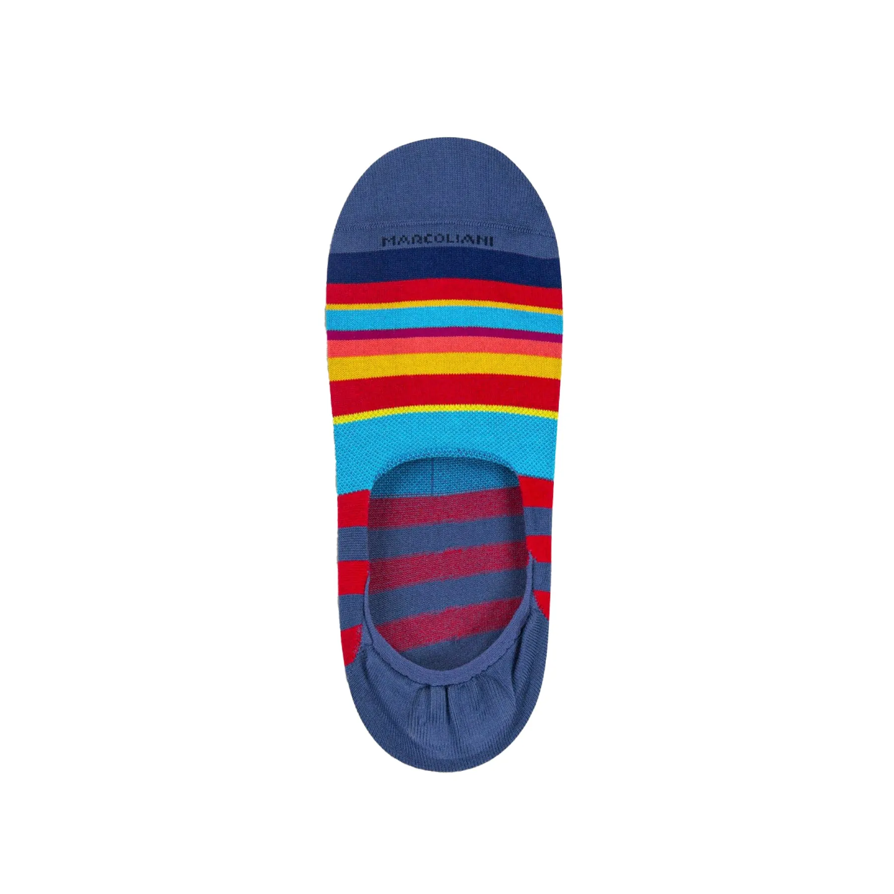 Denim Blue Rainbow Stripe Pima Cotton Invisible Touch No-Show Socks - Marcoliani