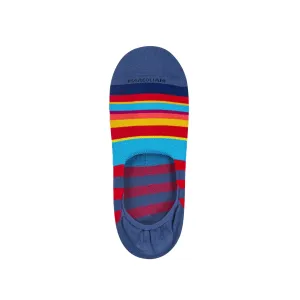 Denim Blue Rainbow Stripe Pima Cotton Invisible Touch No-Show Socks - Marcoliani