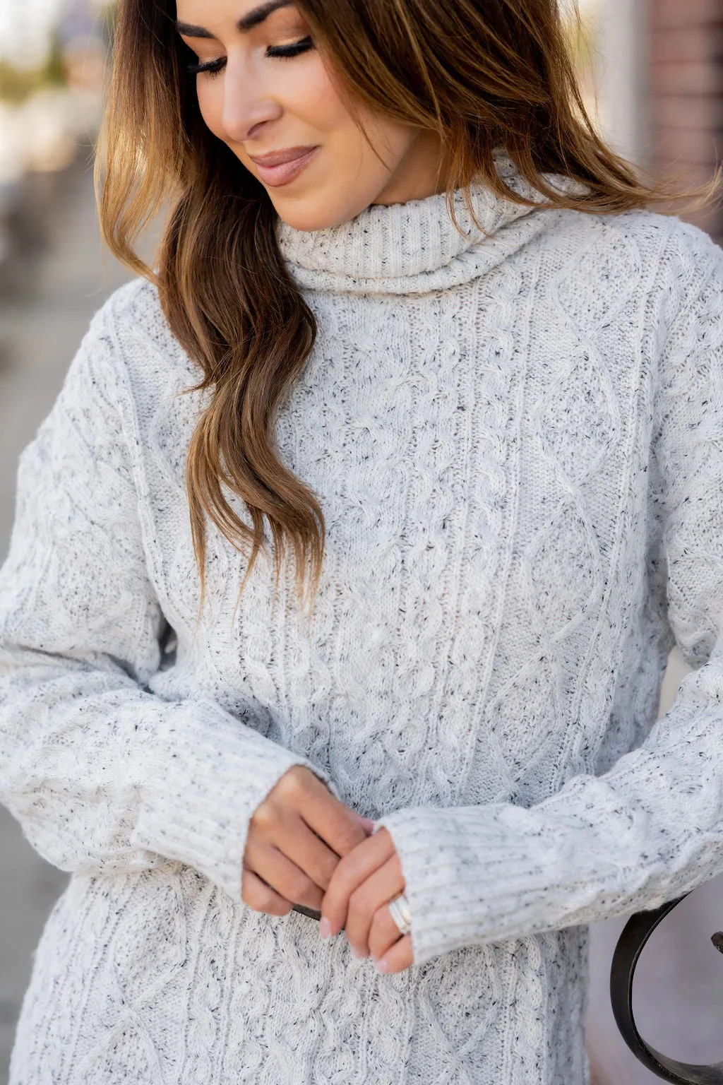 Flecked Cable Knit Sweater Dress