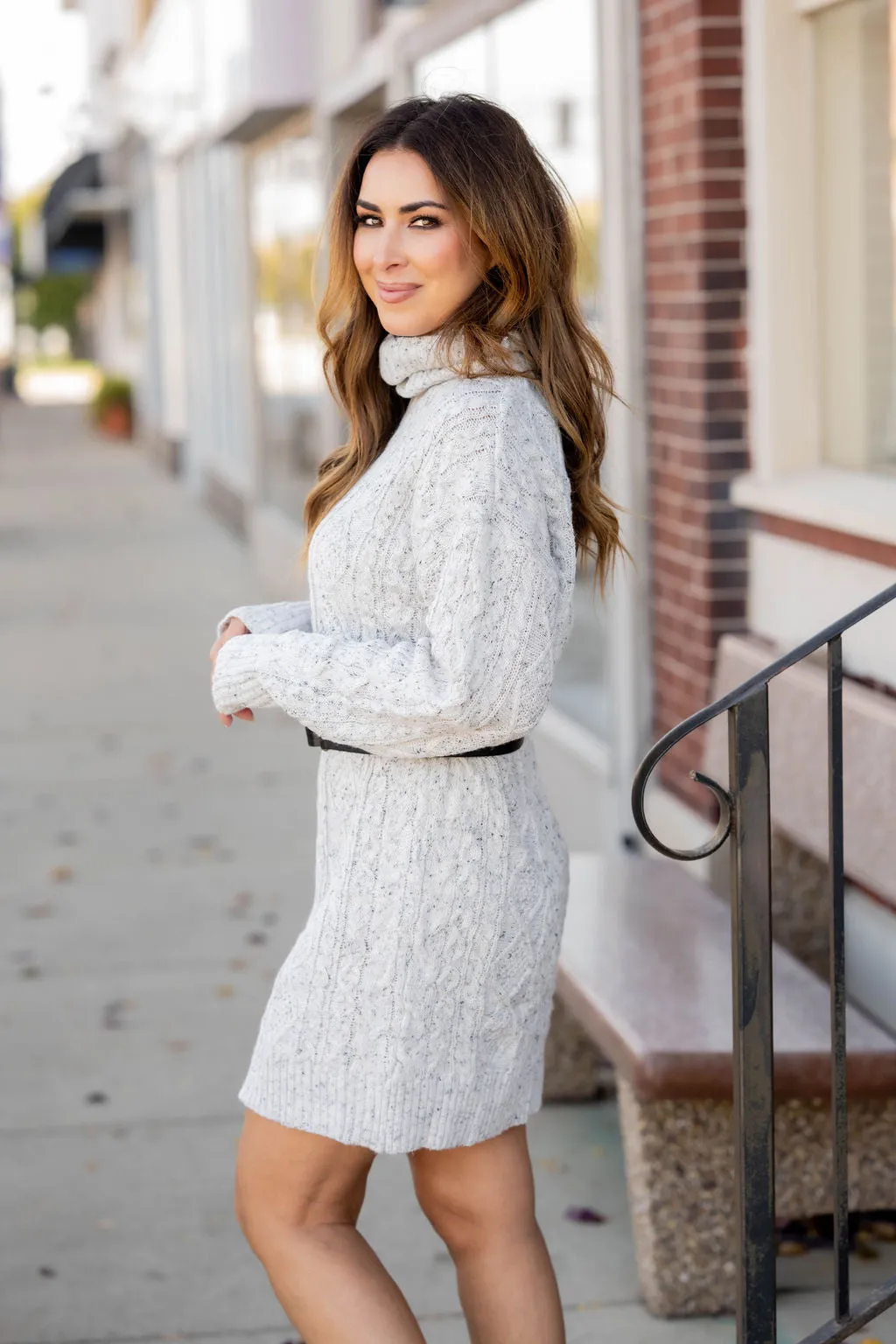 Flecked Cable Knit Sweater Dress