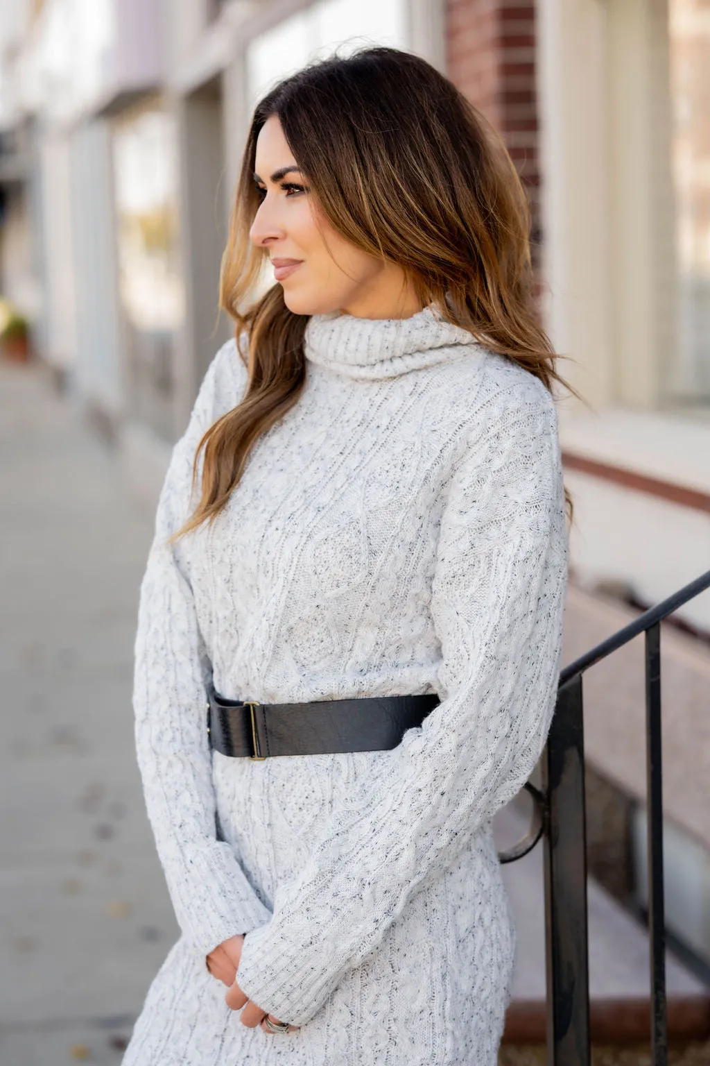 Flecked Cable Knit Sweater Dress