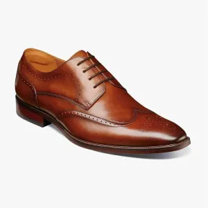 Florsheim Mens Sorrento Cognac Brown Lace-Up Wingtip Oxford Leather Dress Shoes