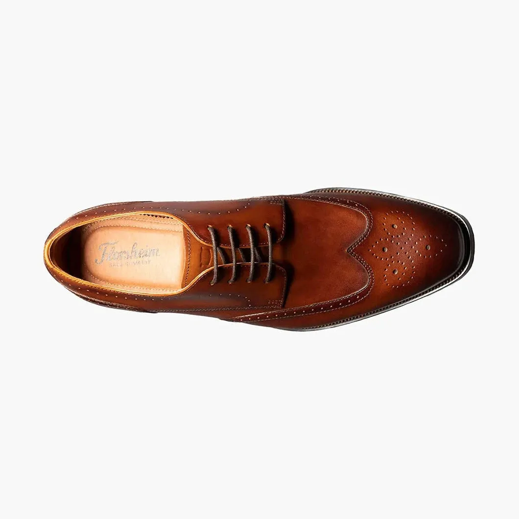 Florsheim Mens Sorrento Cognac Brown Lace-Up Wingtip Oxford Leather Dress Shoes