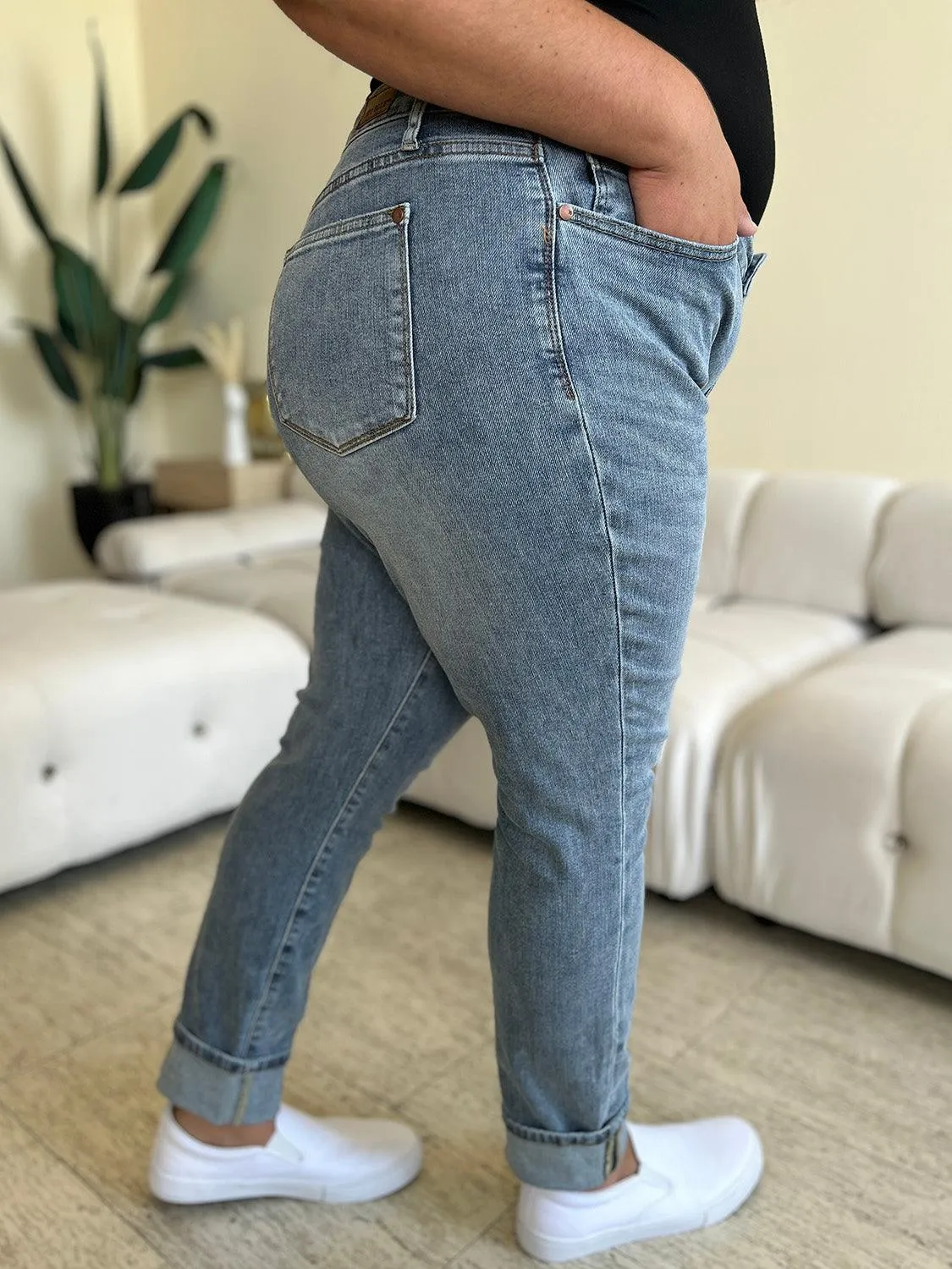 Full Size High Waist Cuff Hem Jeans