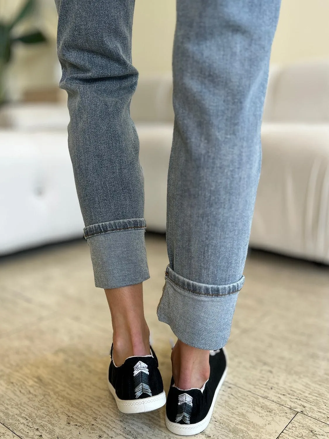 Full Size High Waist Cuff Hem Jeans