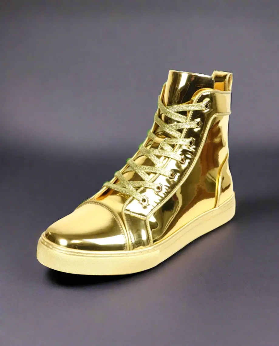 Gold Patent Leather High Top Sneaker