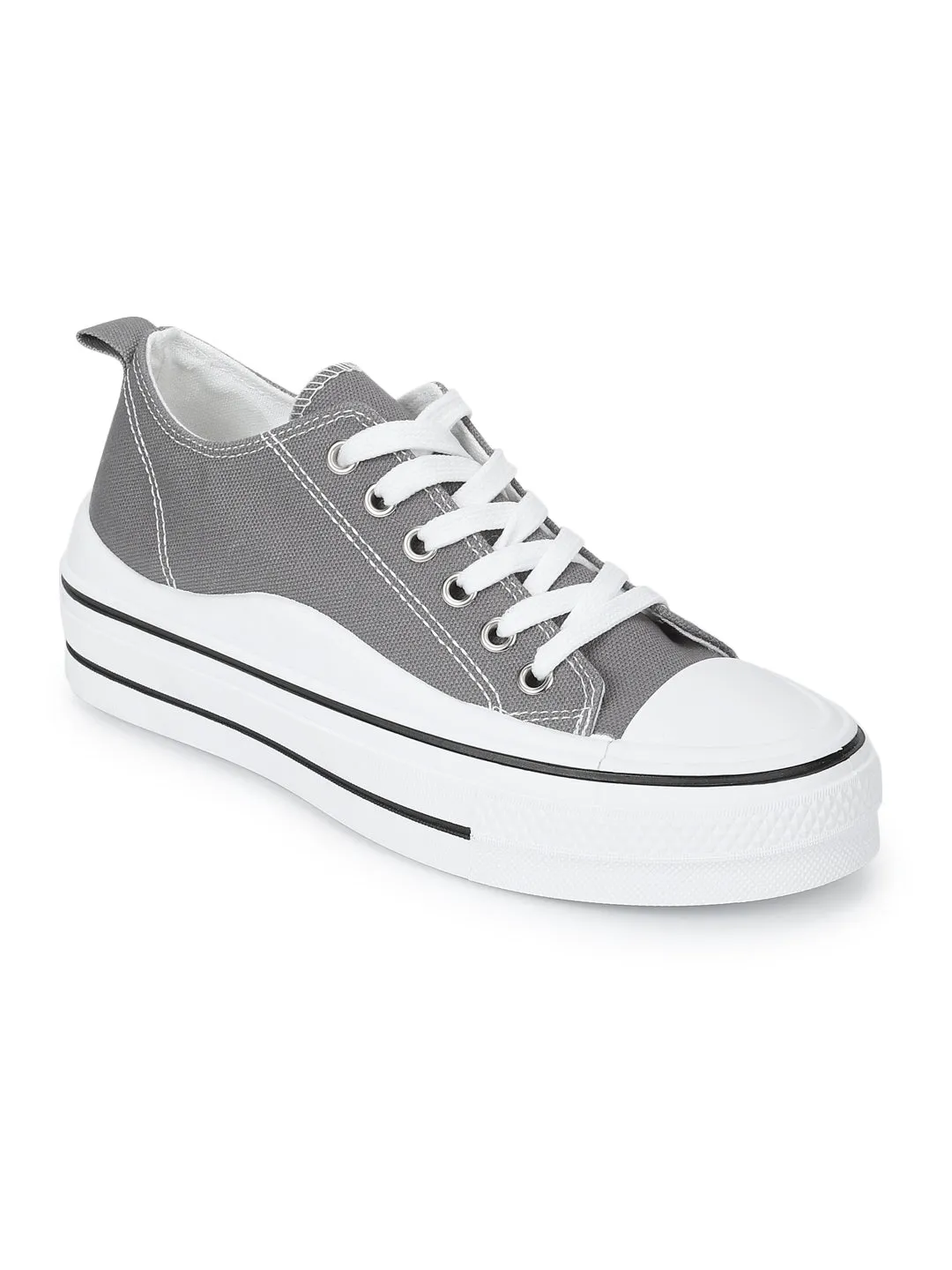 Grey Canvas Lace-Up Sneakers (TC-RS3486-GRY)