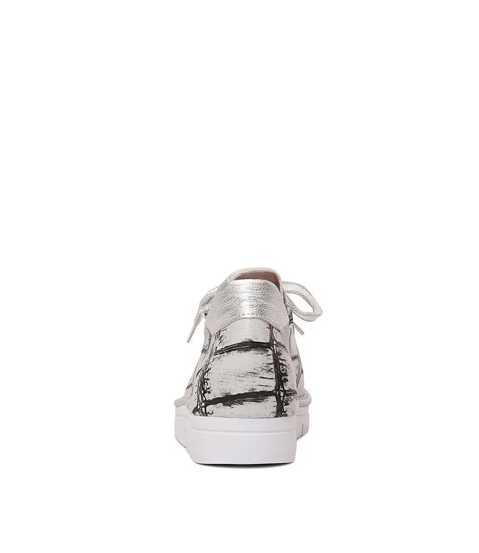 Js-2001 White Croc Mix Leather Sneakers