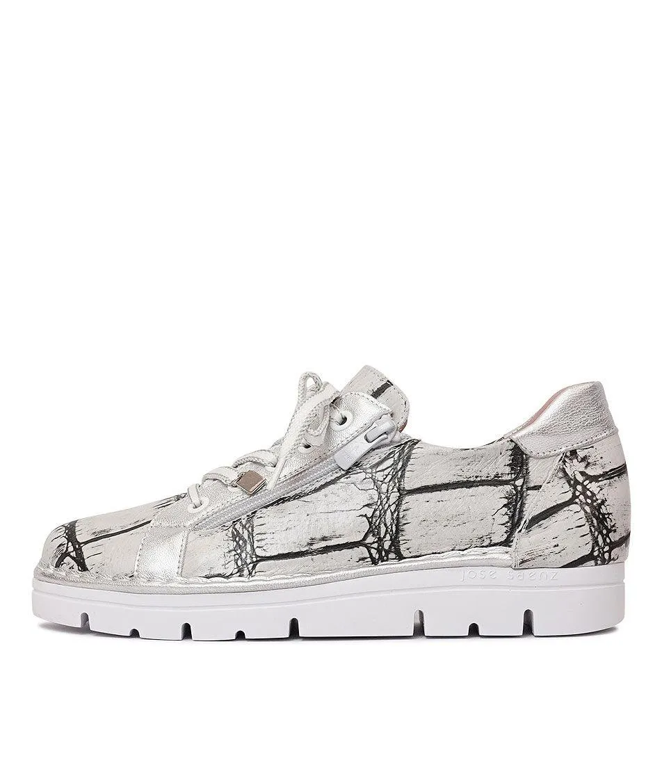 Js-2001 White Croc Mix Leather Sneakers