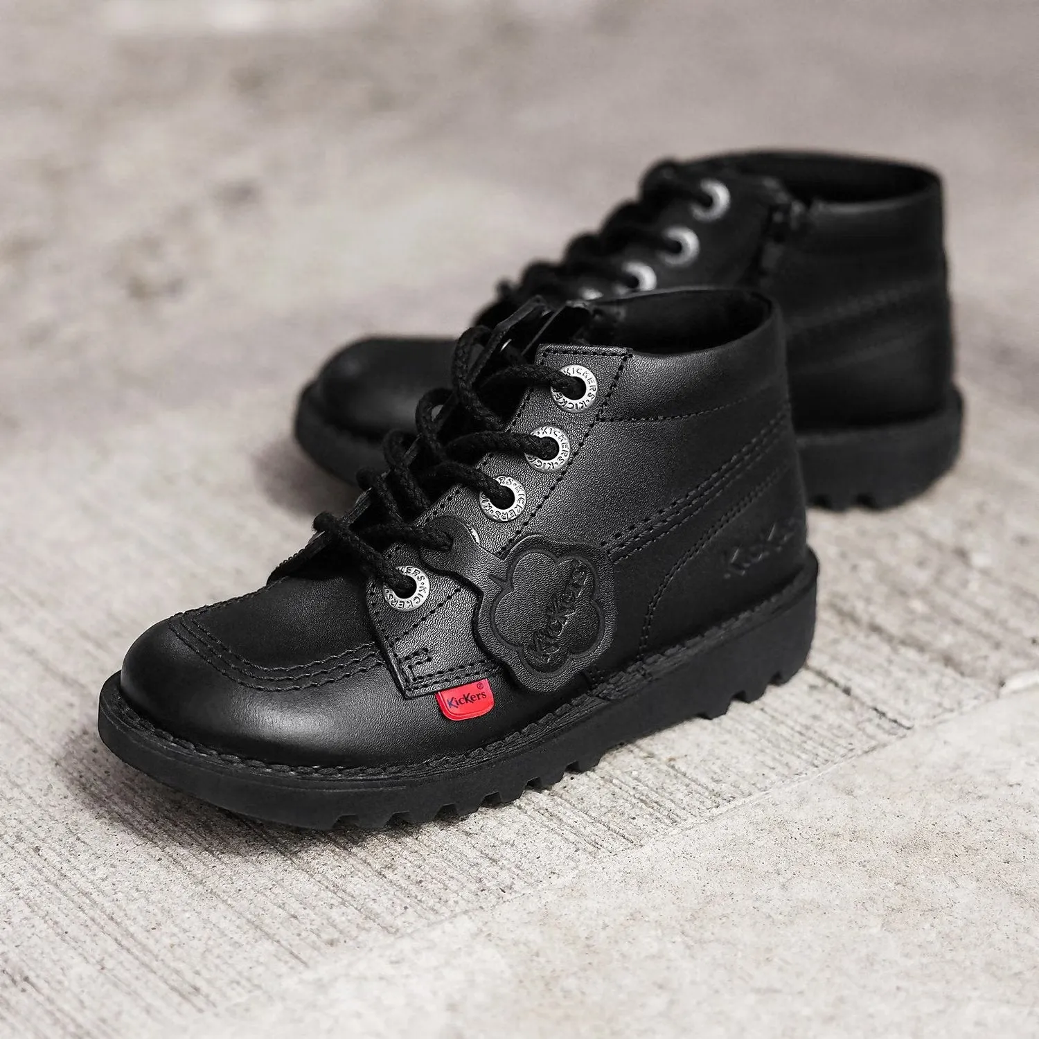 Kickers: Kick Hi Zip Unisex School Shoes - Black Leather