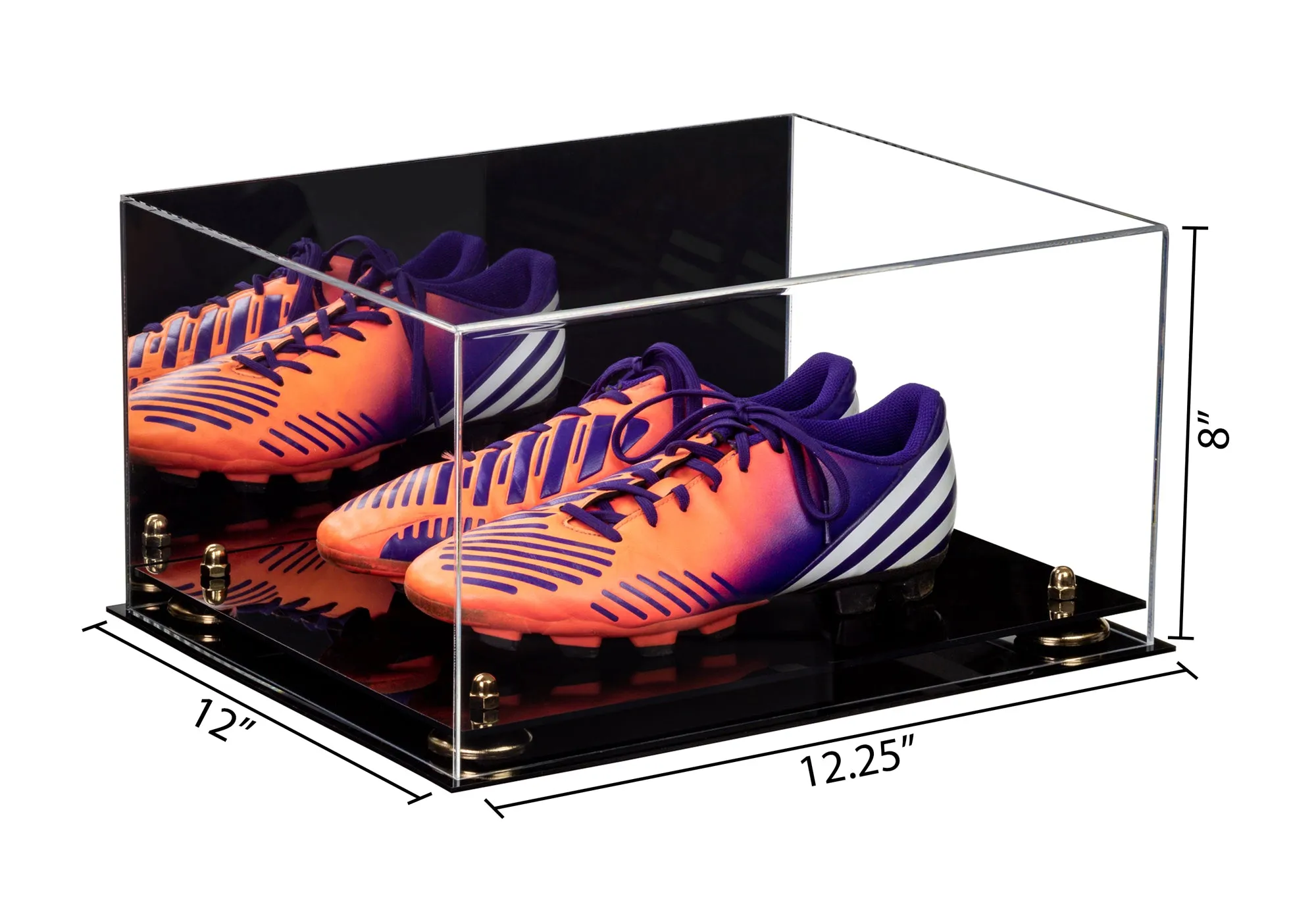 Large Display Case for Small Basketball High Top Shoes, Sneakers, Lacrosse, Soccer & Football Cleats with Mirror Back No Wall Mounts