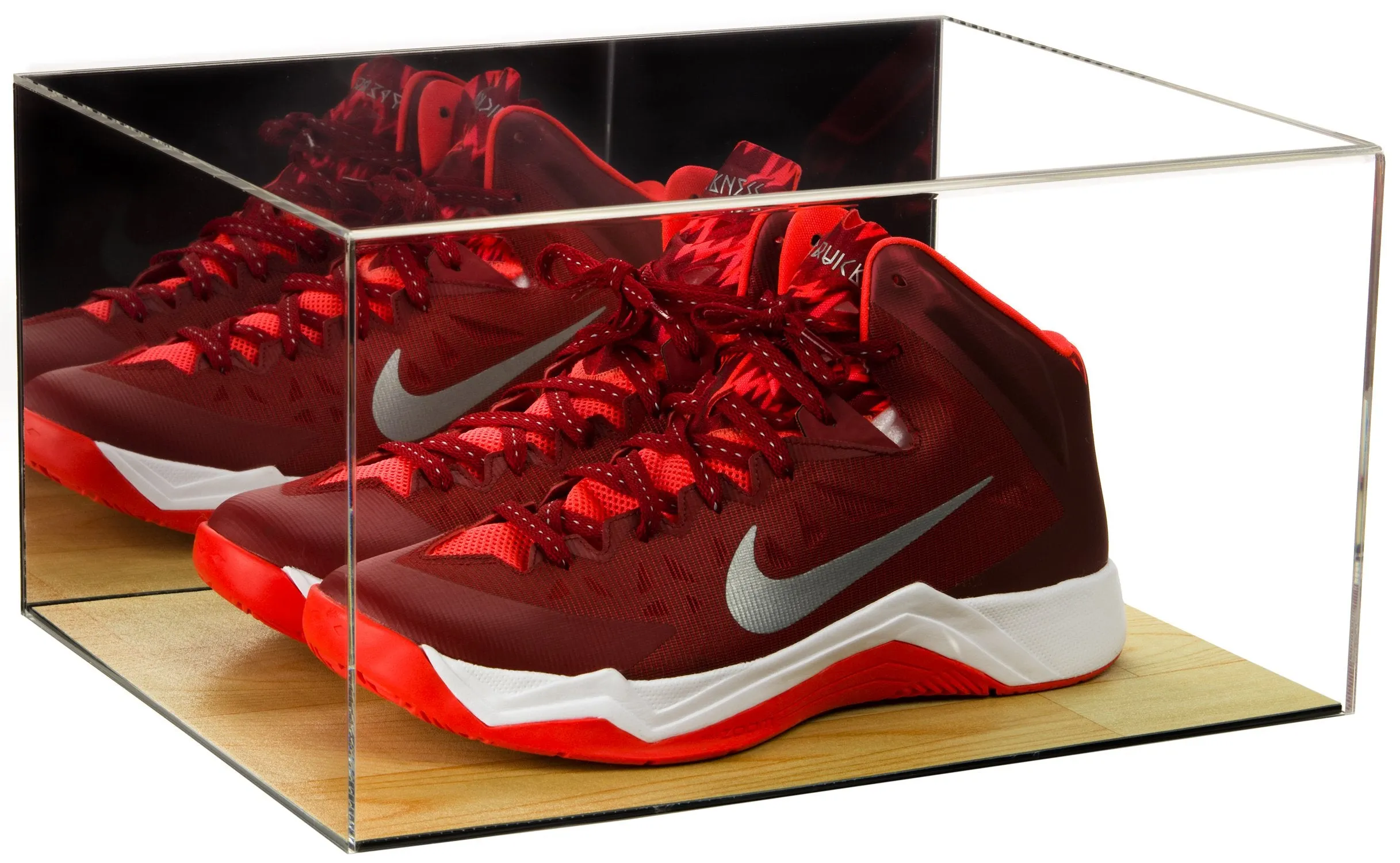 Large Display Case for Small Basketball High Top Shoes, Sneakers, Lacrosse, Soccer & Football Cleats with Mirror Back No Wall Mounts