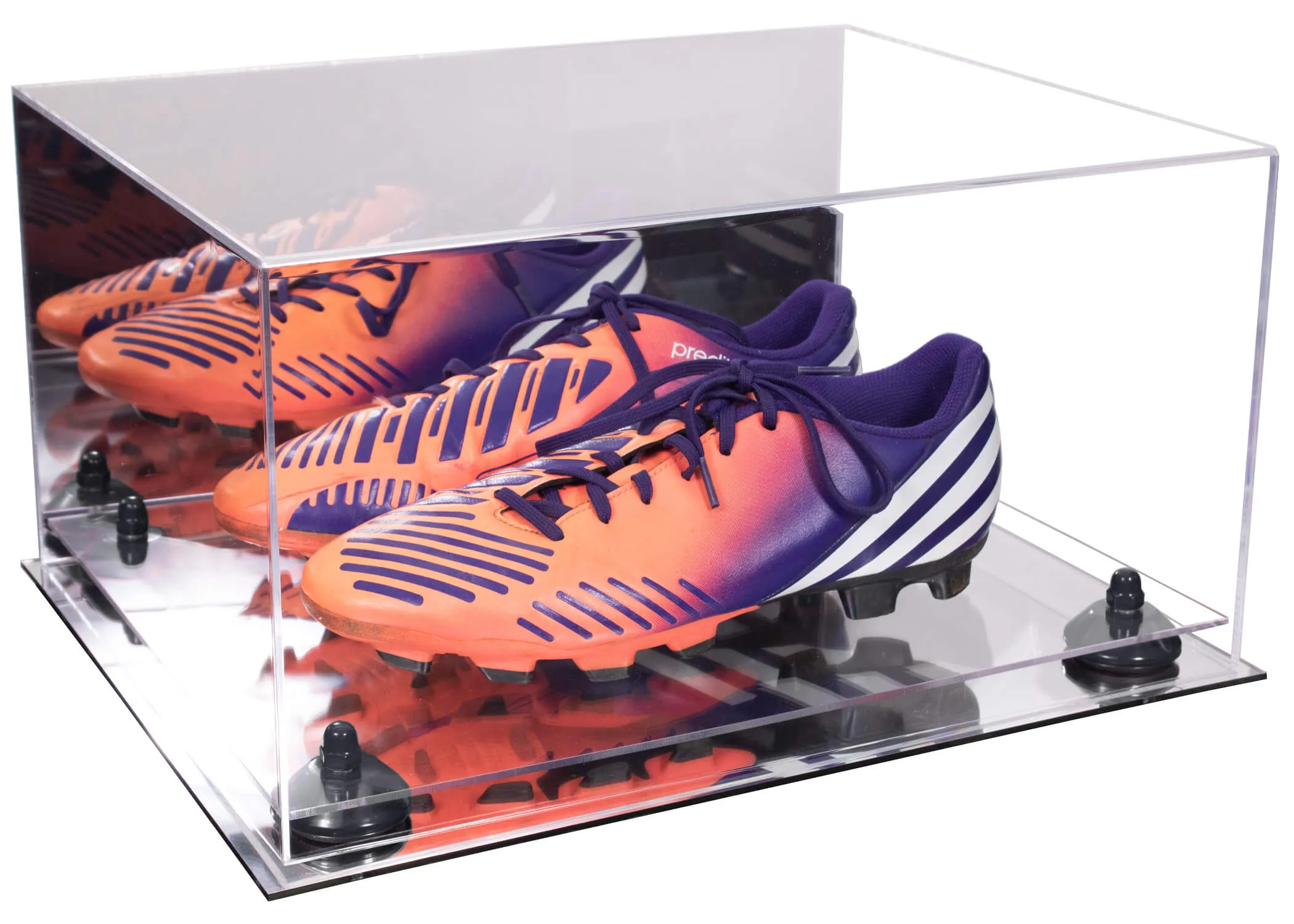 Large Display Case for Small Basketball High Top Shoes, Sneakers, Lacrosse, Soccer & Football Cleats with Mirror Back No Wall Mounts