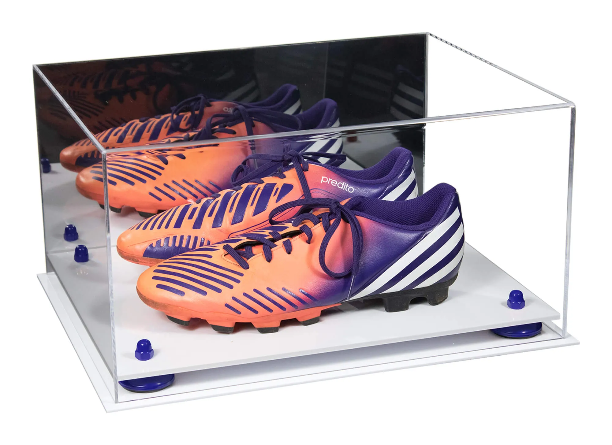 Large Display Case for Small Basketball High Top Shoes, Sneakers, Lacrosse, Soccer & Football Cleats with Mirror Back No Wall Mounts