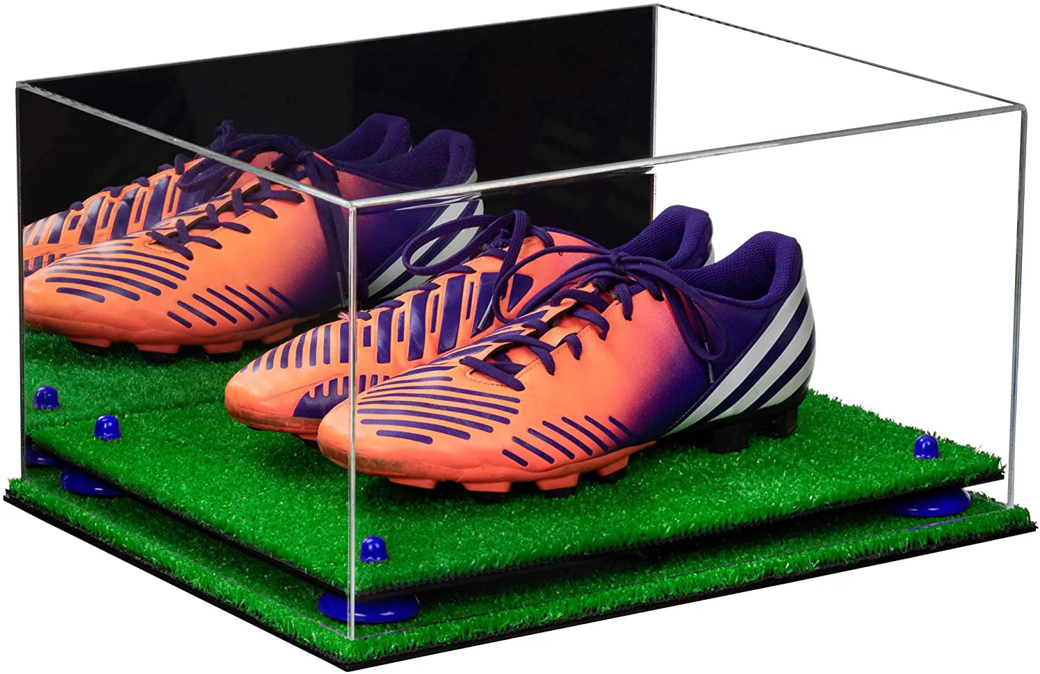 Large Display Case for Small Basketball High Top Shoes, Sneakers, Lacrosse, Soccer & Football Cleats with Mirror Back No Wall Mounts