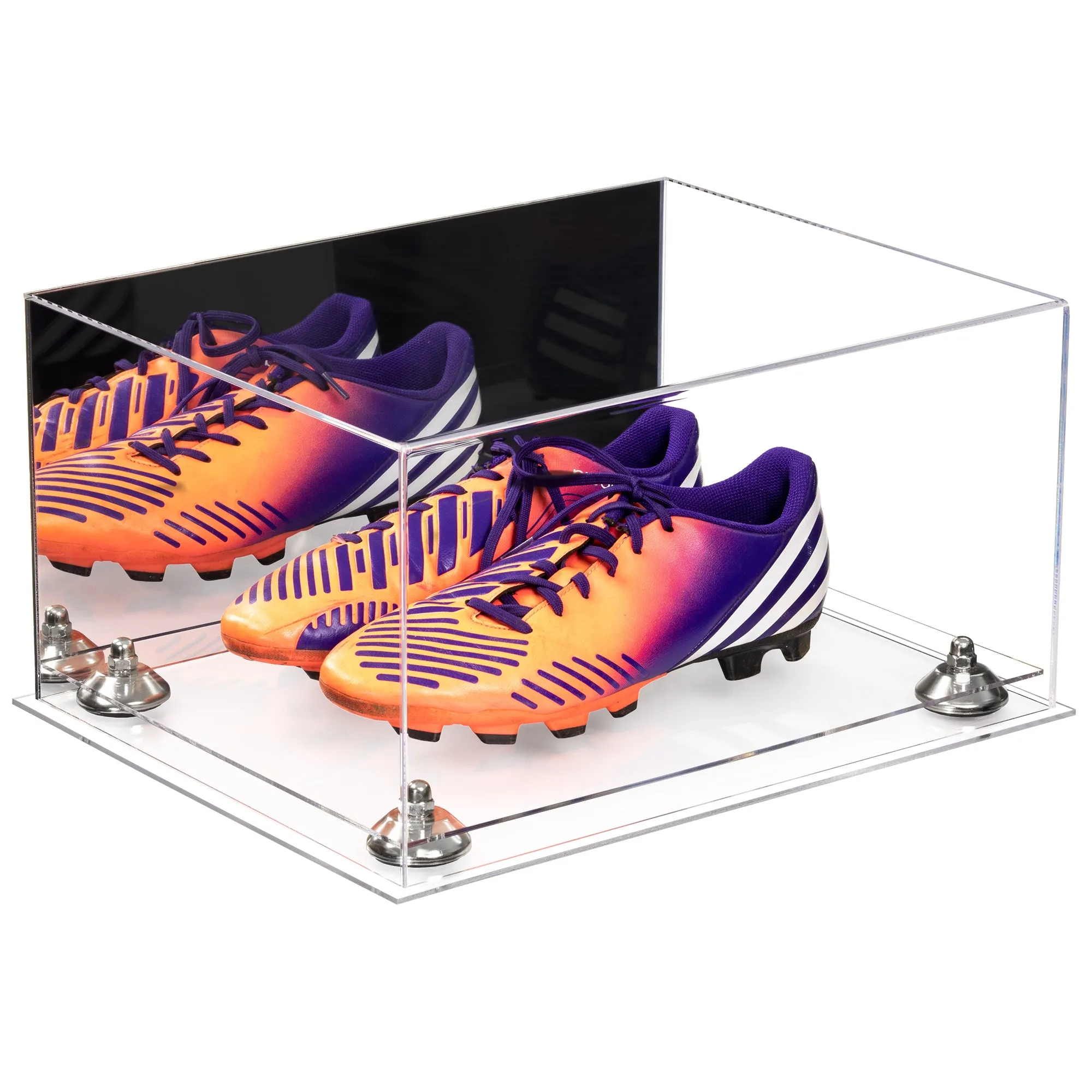 Large Display Case for Small Basketball High Top Shoes, Sneakers, Lacrosse, Soccer & Football Cleats with Mirror Back No Wall Mounts